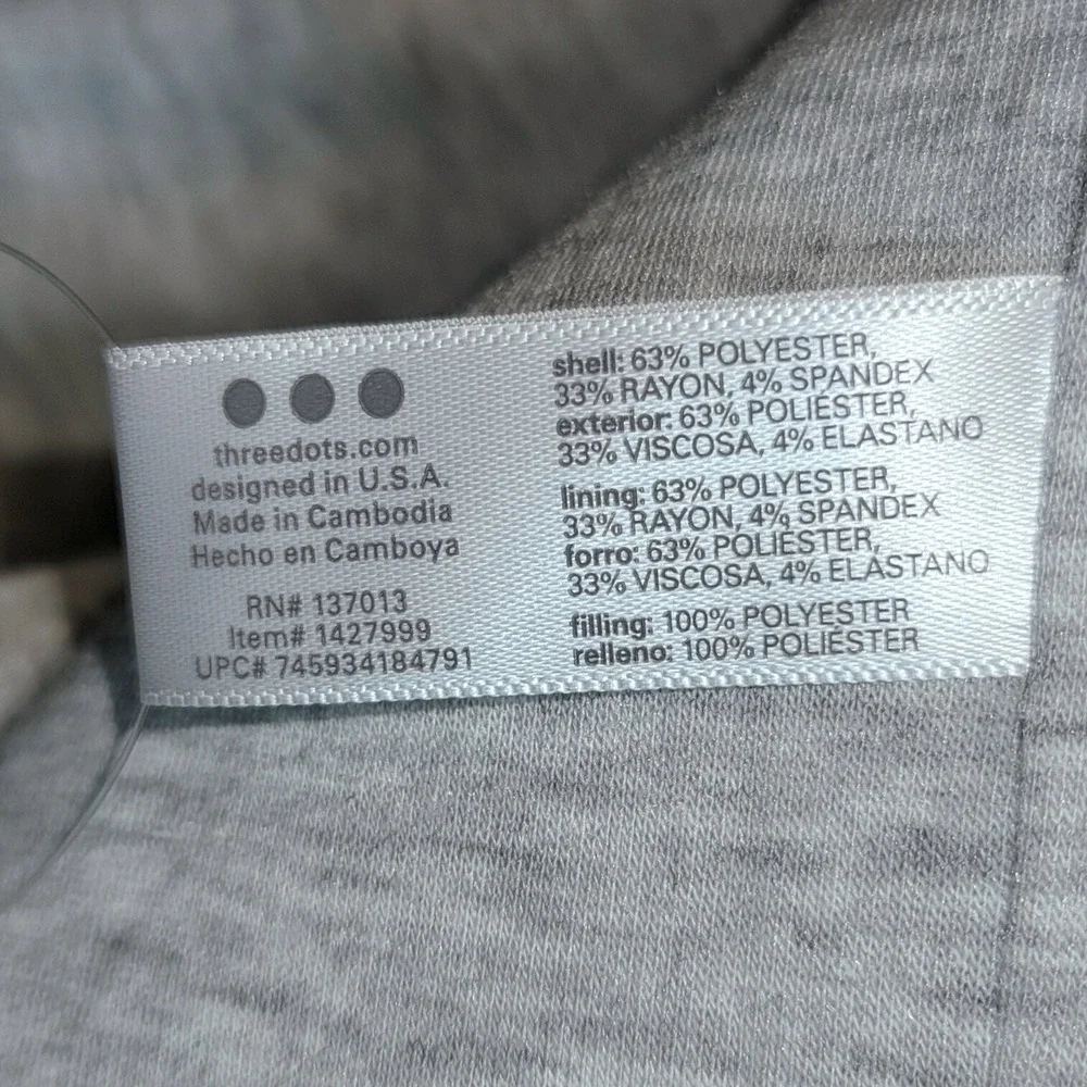 Three Dots Knit Puffer Jacket Full Zip Womens Sz XL Oatmeal Cream Zip Pockets‎